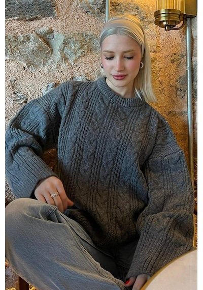Madmext Antrasit Bisiklet Yaka Örme Triko Kazak Mg2009-antrasit Antrasit