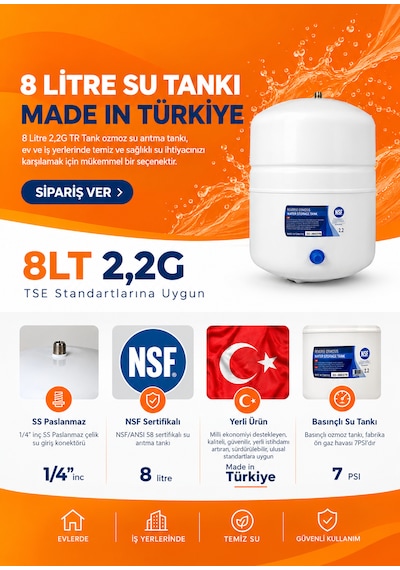 Car-fil Su Arıtma Cihazı Temiz Su Deposu Tankı 8 Litre Nsf Belgeli