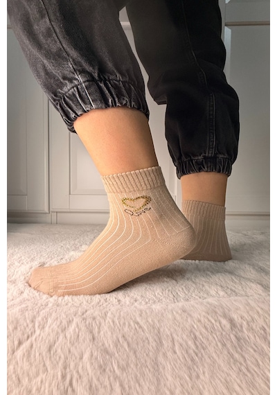 Ozzy Socks 3 Çift Kadın Taş Detaylı Dikişsiz & Takviyeli Patik Çorap Metalik