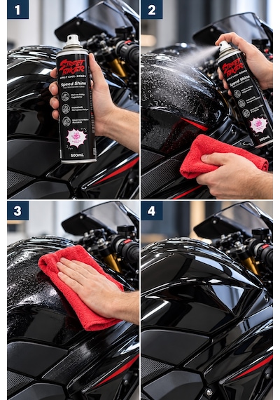 Speed Shine Hızlı Motosiklet Cilası 500 Ml Su İtici Hidrofobik Koruyucu Sprey, Uzun Süre Kalıcı Parlaklık, Bubble Gum Kokulu