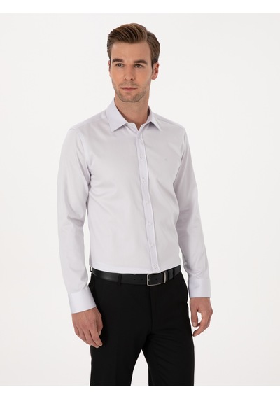 Cacharel Açık Gri Slim Fit %100 Pamuk Klasik Gömlek
