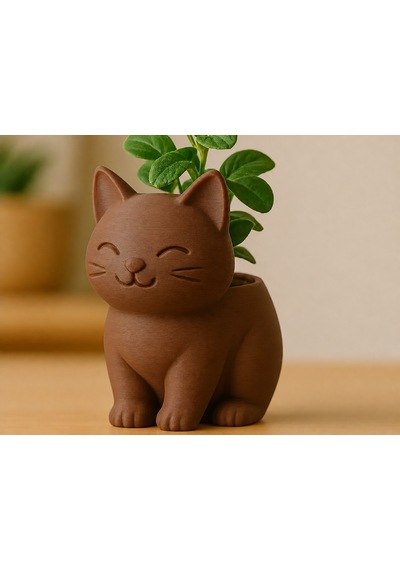 3d Baskı Sevimli Kedi Saksı - Figürlü Sukulent Saksısı-kahverengi Çok Renkli