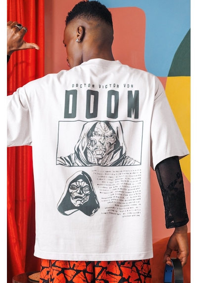 Doctor Doom Süper Film Kahraman Sırt Baskılı Unisex Oversize Tişö Beyaz