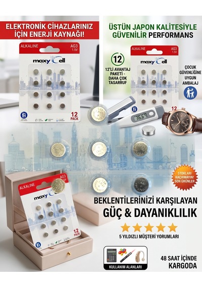 Maxycell 12 Adet Ag1 Lr621 1.5v Maxycell Düğme Piller