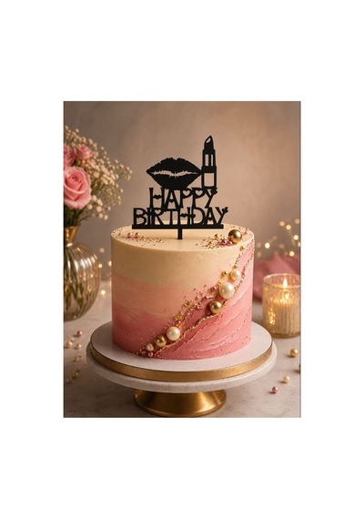 Doğum Günü Pasta Süsü Dudak Ve Ruj Temalı Happybirtday 12x17 Ölçülerinde