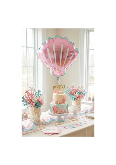 Pembe Deniz Kabuğu Midye Folyo Balon 52x54 Cm Deniz Temalı Doğum Günü Parti Süsü Çok Renkli