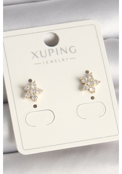 Pirinç Gold Renk Zirkon Taşlı Çiçek Model Xuping Kadın Küpe Gümüş