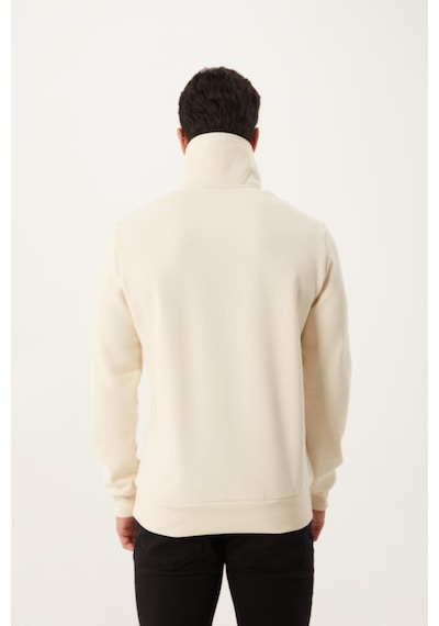 Polostate Erkek Dik Yaka 3 İplik Sweatshirt Ekru