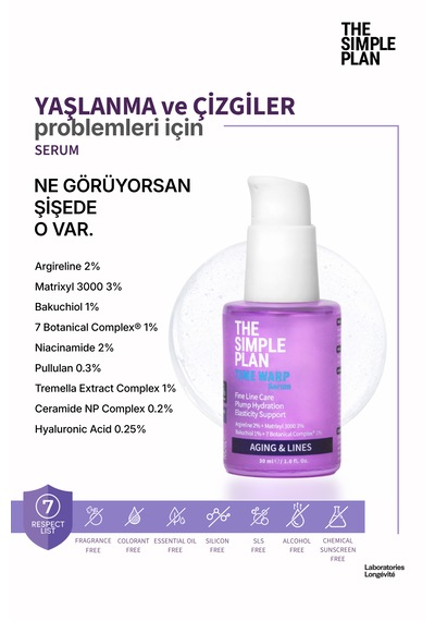 The Simple Plan Time Warp Serum %3 Matrixyl 3000 + %2 Argireline + %1 Bakuchiol, İnce Çizgi Bakımı, 30 Ml