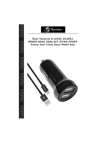 Özel Tasarım X-level Xc4061 Mikro Araç Şarj Set Siyah 2port Enerji Seti Cihaz Şarjı Mobil Güç