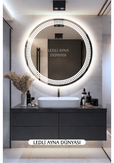 80 Cm Beyaz Banyo Antre Makyaj Duvar Ledli Ayna Beyaz - Gümüş