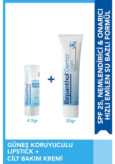 Bepanthol Cilt Kremi 30 G + SPF 30 Lipstik Dudak Kremi 4.5 G l Avantajlı Günlük Bakım Seti