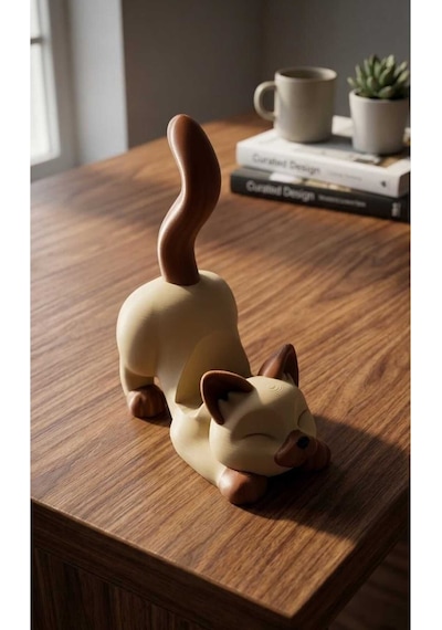 Kedi Figürlü Telefon Tutucu Stand - 3d Baskı Ofis Masaüstü Aksesuarı Ve Biblo