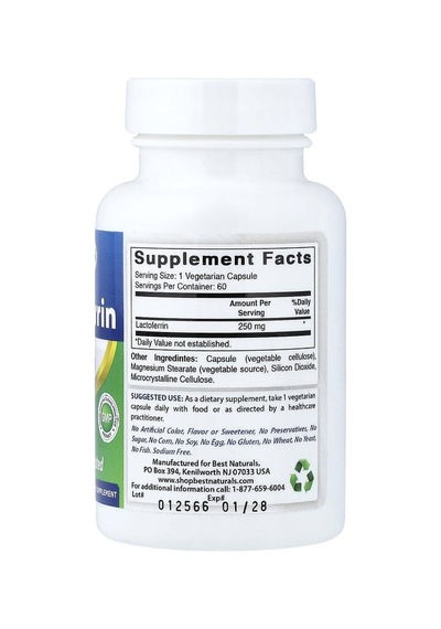 Best Naturals, Lactoferrin, 250 Mg, 60 Vegetarian Capsules