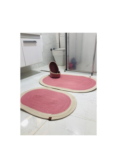 Jüt,hasır,4 Lü,banyo Paspas Takımı,bohem Tarzı Banyo Takımı,iskandinav Paspas/sepet Pembe Pembe