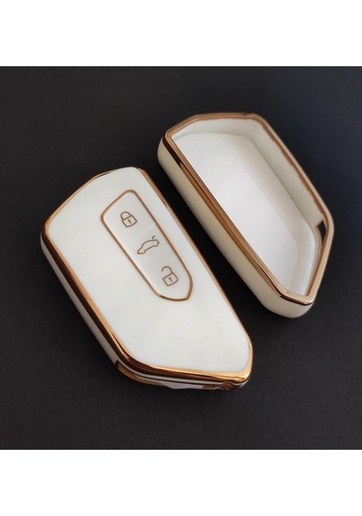 Gma Keys Lüx Volkswagen Golf 8 Uyumlu 2021 Model Ve Üstü Siyah Nano Anahtar Kılıfı Beyaz Gold