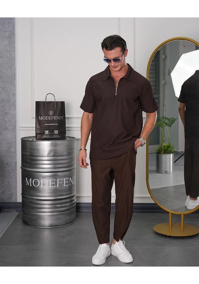 Modefendi Fermuar Detaylı Fitilli Oversize Alt Üst Takım Siyah