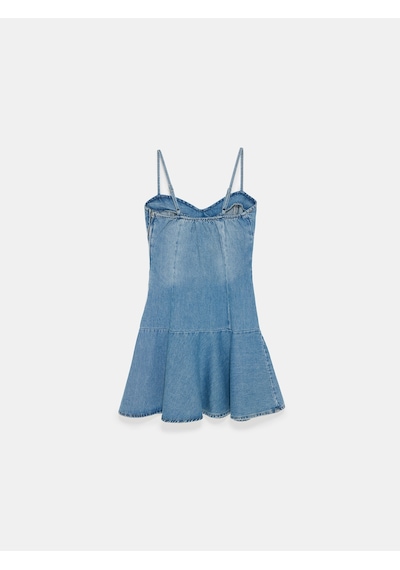 Dilvin 90582 %100 Pamuk Mini Denim Elbise-mavi
