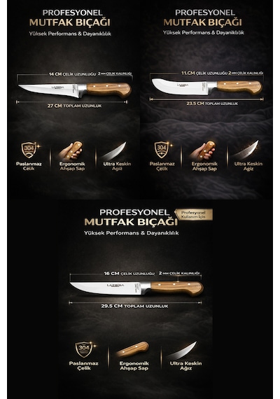 Lazbisa Mtf-038 Hand Craft Mutfak Bıçak Seti Et Ekmek Sebze Bıçağı 6 Lı Set Günlük Kullanım Kahverengi