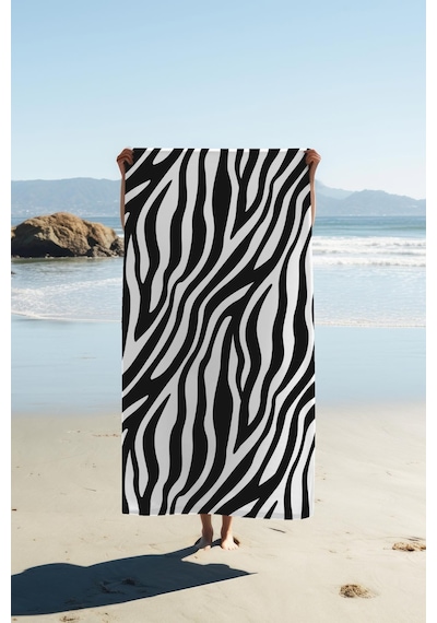 Dijital Baskı Plaj Deniz Havlusu Zebra Desenli Peştamal Hvl0186 Renkli