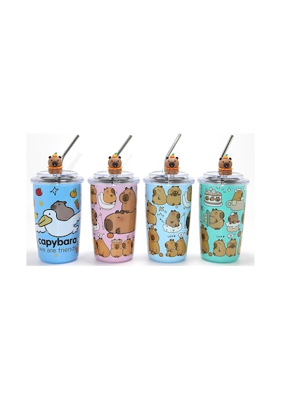 Capybara Figürlü Isı Muhafazalı Metal Pipetli Paslanmaz Çelik Kupa Alk4429 İtdkh002kalk4429 Çok Renkli