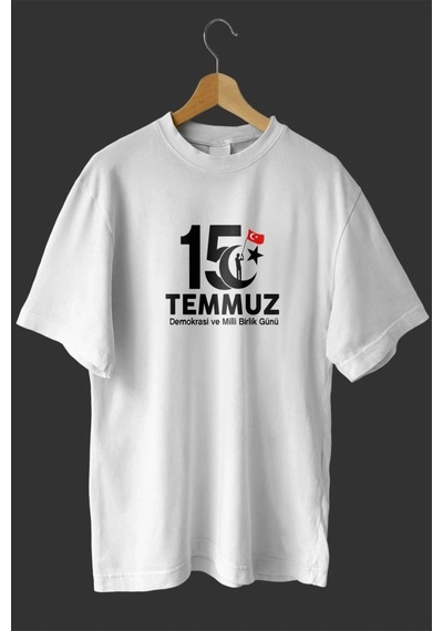 Freedom Storee 15 Temmuz Demokrasi Ve Milli Birlik Günü Baskılı Oversize Bisiklet Yaka T-shirt - Beyaz Çok Renkli