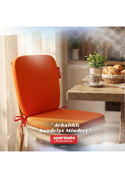 Arkalıklı Sandalye Minderi Oval Bağcıklı Mutfak Bahçe Balkon Minderi Kiremit
