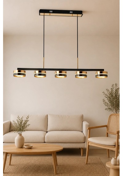 5'li Modern Premium Gold 3 Renkli Ledli Sarkıt Avizesi Salon Mutfak Yemek Masası Şık Modelleri 100w Siyah