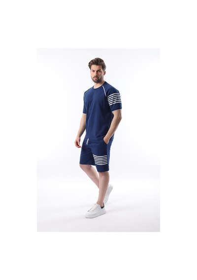 Madmext Lacivert Baskılı Reglan Kol Erkek Şort T-shirt Takımı E7306