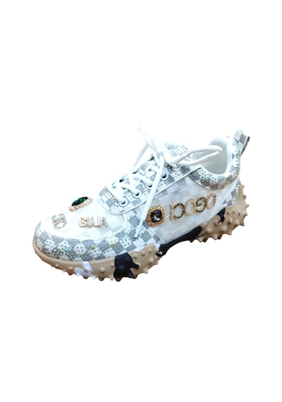 Guja 25y338-9 Kadın Taşlı Sneaker Ayakkabı Beyaz Siyah
