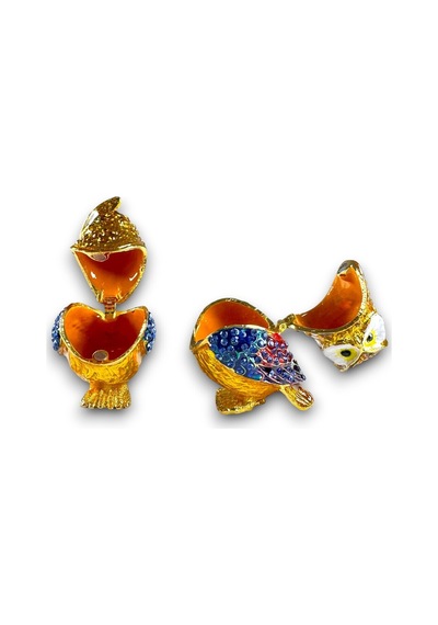 Dekoratif 2'li Baykuş Biblo Seti 6,5 6 CM Taşlı Gold Renk