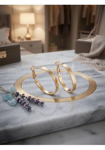 Minimalist Tasarım Gold Renk Halka Küpe Altın 98747809