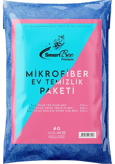 SmartBee Premium Mikrofiber Ev Temizlik Paketi Mavi - Pembe