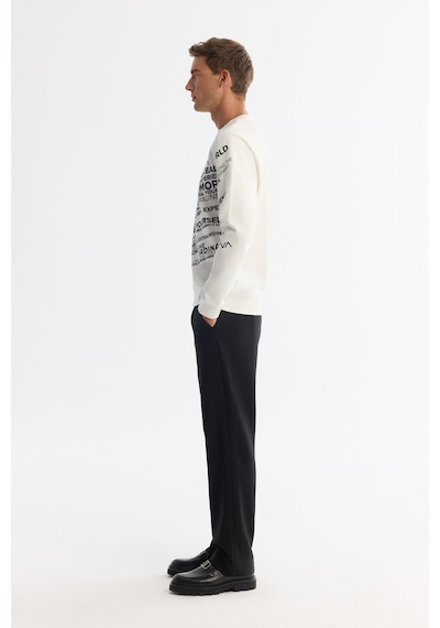 Avva Erkek Ekru Bisiklet Yaka Pamuklu Baskılı Regular Fit Sweatshirt A42y1285