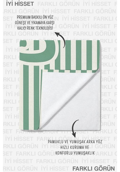 Çizgili Ciao Yeşil Modern Plaj Havlusu - Minimalist Marine Mint Beyaz Hızlı Kuruyan Mikrofiber Havlu Çok Renkli
