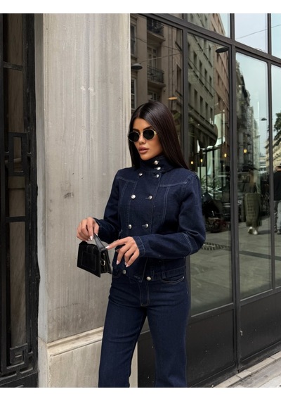 Out Of Standart Kadın Regular Fit Denim Düğme Detaylı Ceket Blue