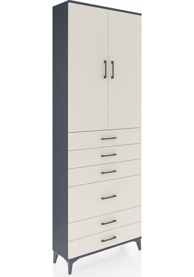 Arges Dolap 3 Raflı 6 Çekmeceli 2 Kapaklı 88x30x243 Antrasit-aytaşı Antrasit
