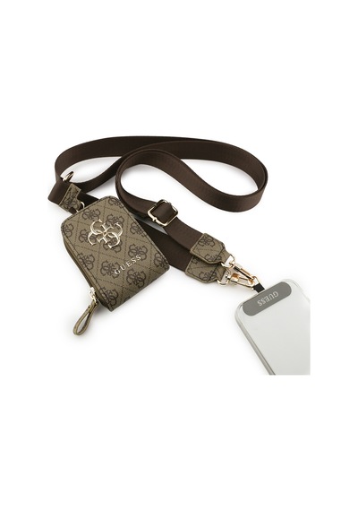 Guess Orjinal Lisanslı 4g Desenli Büyük Metal Logolu Omuz Askılı Purse El Çantası Kahverengi