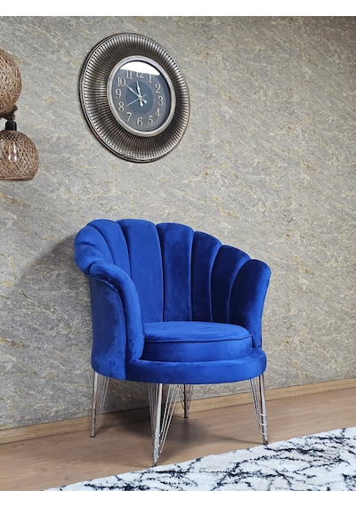 Zafir Tekli İstiridye Krom Kaplama Telli Ayak Çay Seti Koltuk Tekli Berjer , Balkon, Salon, Ofis Mavi