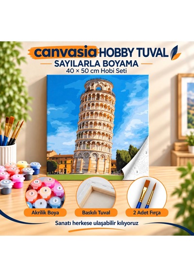 Sayılarla Boyama Numaralı Tuval Seti Boya Fırça Dahil 40x50 Cm Pisa Hatırası