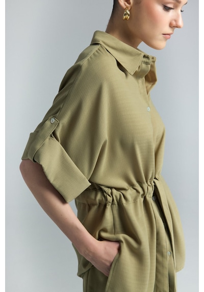 Beli Bağlamalı Kimono Gömlek - Haki-137290