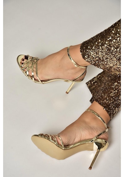 Fox Shoes Y820016434 Altın Ayna İnce Topuklu Kadın Abiye Ayakkabı Altın