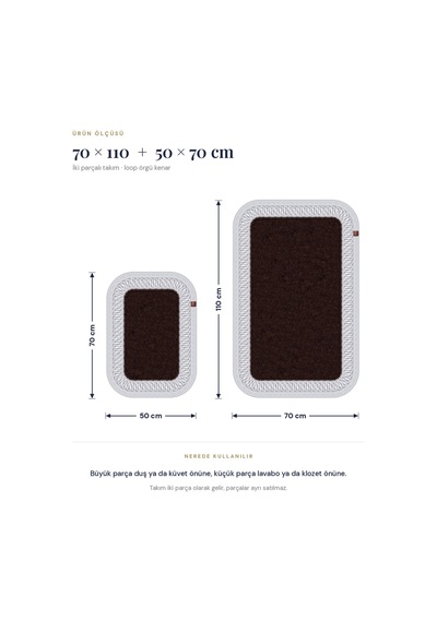 Banyo Paspası Takımı 70x110+50x70 Cm İç Trikot Acı Kahve & Gümüş Gri