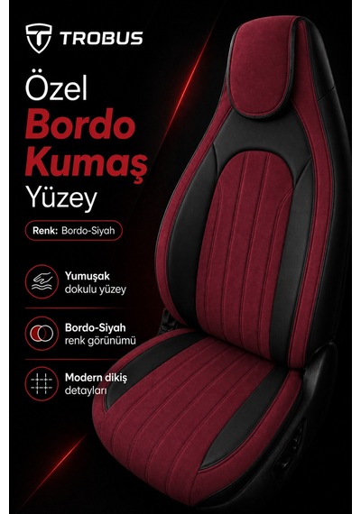 Fiat Albea 2002-2012 Bel Destekli Tay Tüyü Koltuk Kılıfı Tokyo Serisi Bordo Siyah