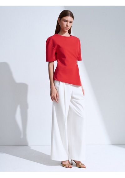Dilvin 32445 Aksesuar Detaylı Basic T-shirt-kırmızı