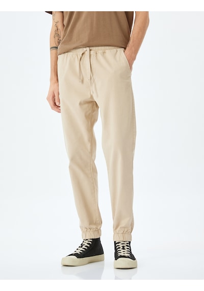 Koton Kanvas Pamuklu Beli Bağcıklı Chino Cep Detaylı Jogger Pantolon Bej 5sam40008hw Ekru