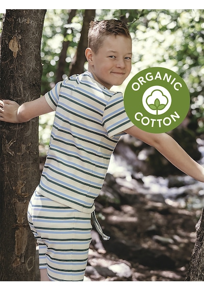 Antebies Organik Mavi Tshirt Şort Erkek Çocuk Pijama Takımı Renkli