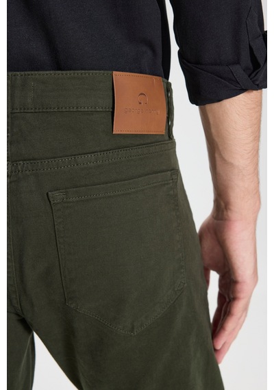 George Henry Pamuklu Slim Fit Dar Kesim 5 Cepli Esnek Chino Pantolon Haki