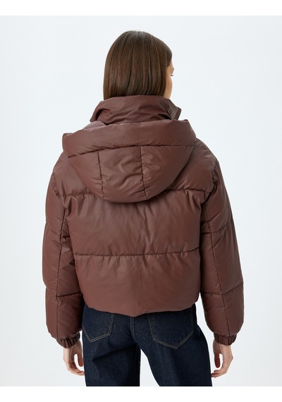 Koton Kapüşonlu Fermuarlı Cep Detaylı Kapitone Crop Şişme Mont Bordo 5wal20098ıw Bordo
