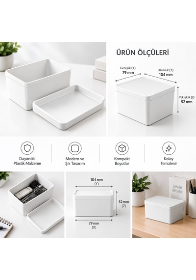 Kapaklı Mini Saklama Kutusu 3d Baskı Düzenleyici Organizer 79x104x52 Mm Beyaz